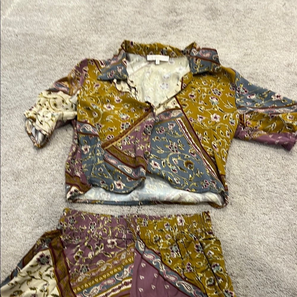 Patchwork Floral Two-Piece Set - Mustard, Dusty B… - image 4